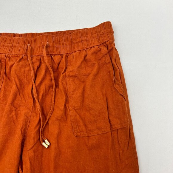 Calvin Klein Womens Linen Blend Pants Drawstring Orange Size Medium Pockets - Picture 3 of 9